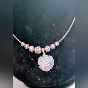 Sterling Silver Big Silver Rose charm design  Chocker Snake design Necklace.